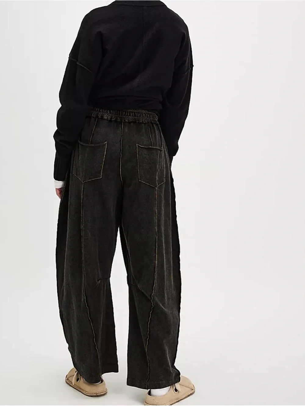 Free People Black Relaxed Drawstring Track Pants